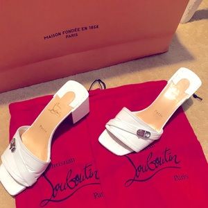 Christian Louboutin Lock Art Mock-Croc Red Sole Slide Sandals BIANCO Sz 40